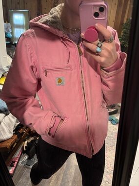 Carhartt Pink Hooded Sherpa-Lined Work Jacket